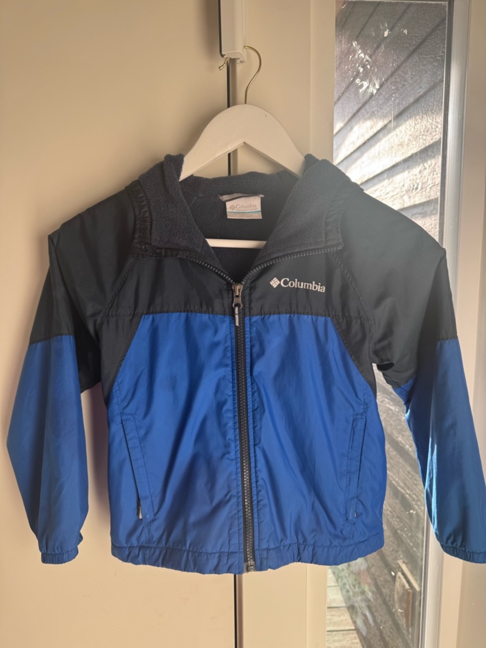 Columbia Kids Blue and Black Hooded Rain Jacket
